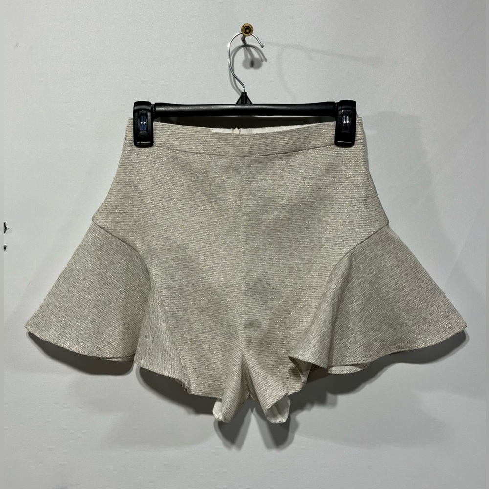 ELPIS High-Rise‎ Elegant Cream Shimmery Flared Women Shorts Size Small